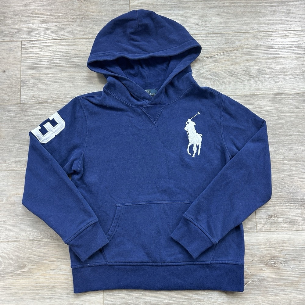 VTG Polo Ralph Lauren Medium (10-12) Hoodie  White Big Pony Rugby Outdoor 90s